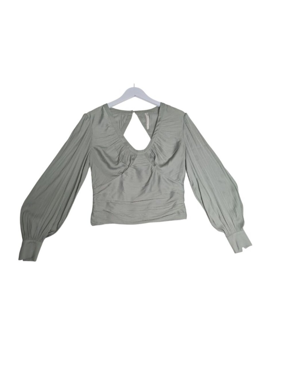 Anthropologie Sage Blouson Sleeve Peasant Top Cutout Back Ruched Front Feminine - Picture 12 of 12